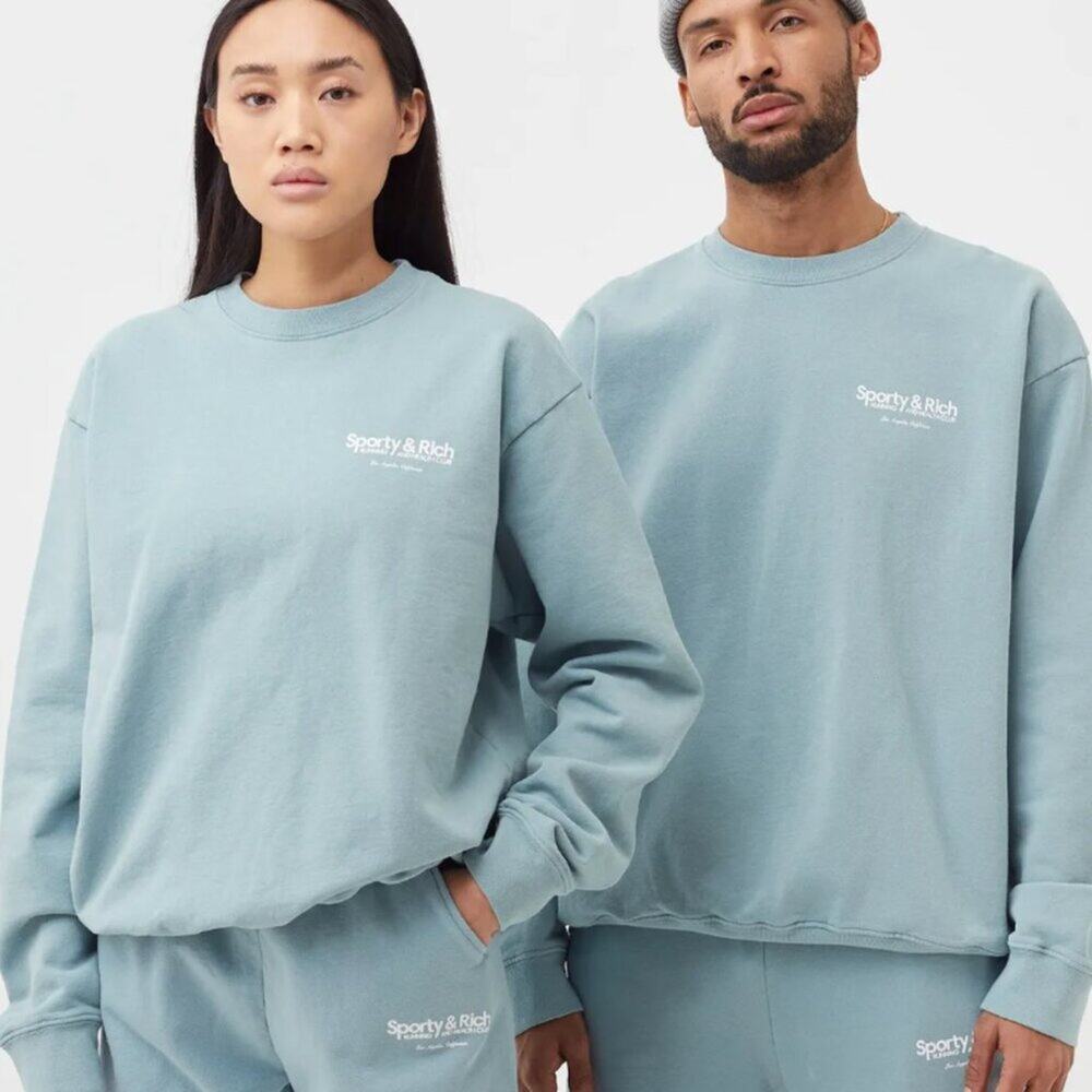 Sporty & Rich Club Crewneck Sweatshirt in Soft Blue